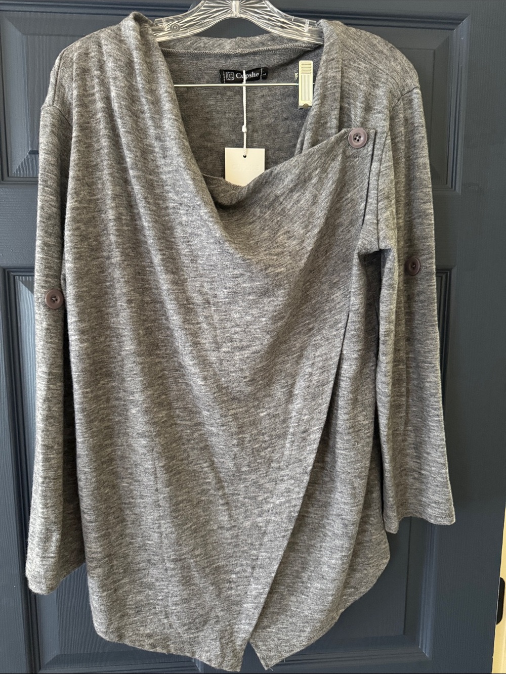 Cupshe Heather Gray Draped Button-Accent Knit Cardigan